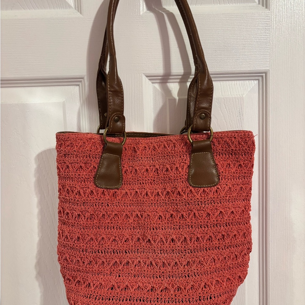 Stylish Coral Crochet Tote Bag